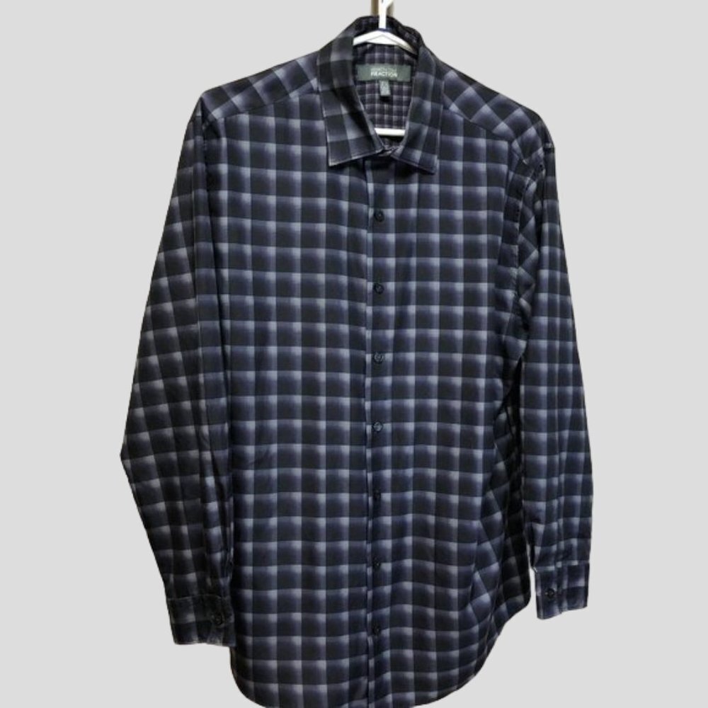 Kenneth Cole Reaction Purple & Black Long Sleeve Slim Fit Button Down Shirt